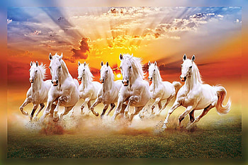 Seven Running Horses Painting Print Wall Sticker, running seven horses HD wallpaper