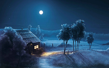 night, house, rural, moon, tree HD wallpaper