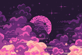 Digital Art Pixel Art Pixelated Pixels Space Clouds Stars Planet Space Clouds, lofi pixel HD wallpaper