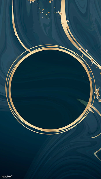 premium illustration of Round gold frame on a blue fluid HD phone wallpaper