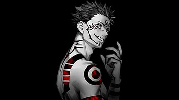 : Jujutsu Kaisen, Ryomen Sukuna, black background, digital art, artwork, Yuji Itadori 3410x1920 HD wallpaper