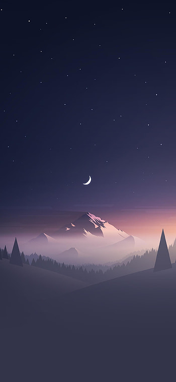 Stars And Moon Winter Mountain Landscape, landscape HD phone wallpaper