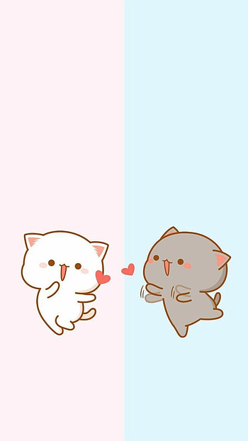 Backgrounds Kawaii Cute Cat Cartoon, cat couple HD phone wallpaper