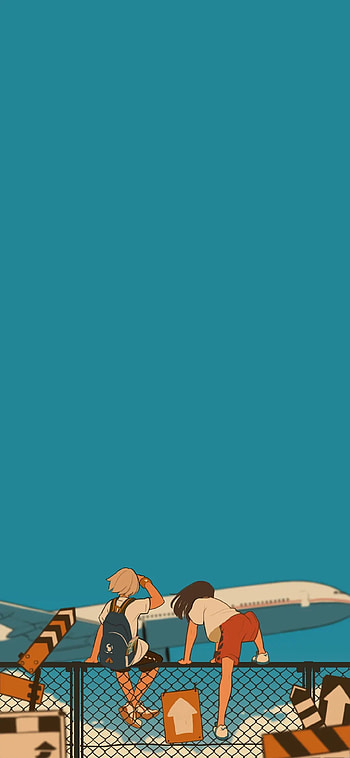 : vertical, anime girls, airplane, fence, simple backgrounds 1080x2340, 1080x2340 anime HD phone wallpaper