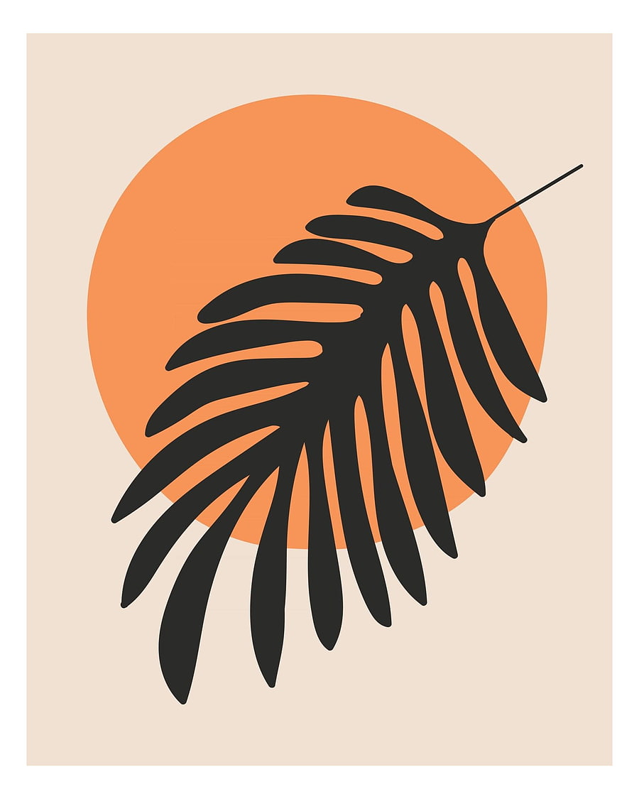 Palm branch and sun background. Trending minimal boho wall art cover . Hand drawn botanical tropical plant abstract print. Natural color poster interior decoration. Stock vector illustration 2906785 Vector Art at Vecteezy, boho art HD phone wallpaper