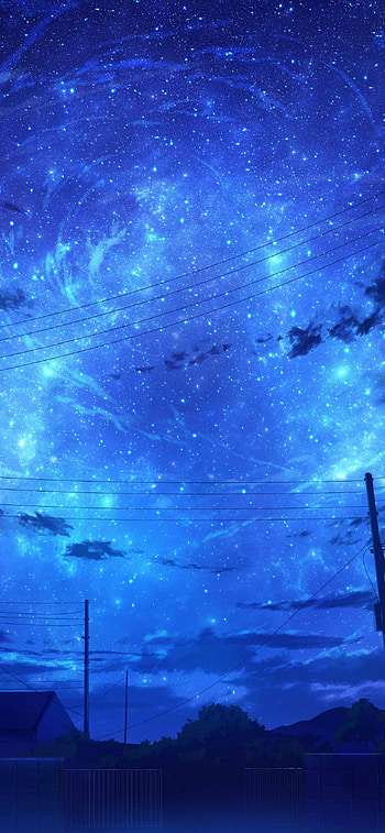 1170x2532 Anime Landscape, Blue Sky, Clouds, Scenery, Starry Night for 12 Pro, night anime aesthetic scenery HD phone wallpaper